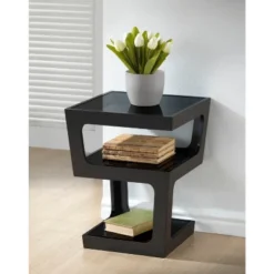 Clara Modern End Table With 3 Tieglass Shelves Black - Baxton Studio -Outlet Baxton Studio Store GUEST c4bf1ebc ed46 455a 84c1 69ad1ed6b5c5
