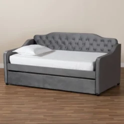 Freda Velvet Fabric Upholstered Button Tufted Daybed With Trundle - Baxton Studio -Outlet Baxton Studio Store GUEST c50336ab 9619 404f b88d 76c6e9f6cb9c