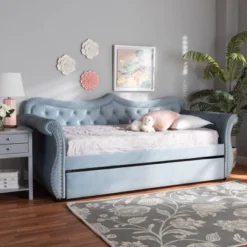 Twin Abbie Velvet Tufted Daybed With Trundle Light Blue - Baxton Studio -Outlet Baxton Studio Store GUEST c5358b59 f38a 448d abc3 f438a0da8e06