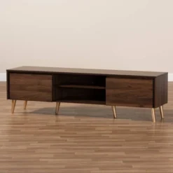 Landen Mid-Century Modern Wood TV Stand For TVs Up To 65" Walnut/Gold/Brown - Baxton Studio -Outlet Baxton Studio Store GUEST c545d681 26d0 4691 9639 535440de3f14
