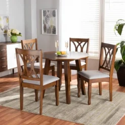 5pc Leon Modern Fabric Upholstered And Wood Dining Set Gray/Walnut - Baxton Studio -Outlet Baxton Studio Store GUEST c6340af7 be43 4e4f bf22 662574f5f25c