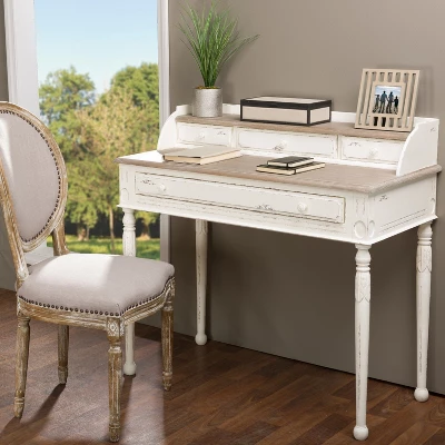 Anjou Traditional French Accent Writing Desk White/Light Brown - Baxton Studio 3 Anjou Traditional French Accent Writing Desk White/Light Brown - Baxton Studio - Image 3