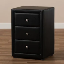 Tessa Faux Leather Upholstered 3 Drawer Nightstand Black - Baxton Studio -Outlet Baxton Studio Store GUEST c7fd4dd3 d371 4dc7 948c 8332436d2c58
