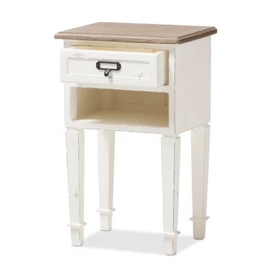 Dauphine 1 Drawer Provincial Style Oak And Distressed Finish Wood Nightstand White - Baxton Studio 1 Dauphine 1 Drawer Provincial Style Oak And Distressed Finish Wood Nightstand White - Baxton Studio