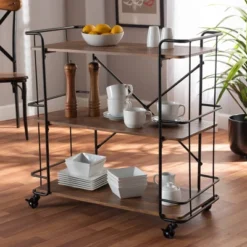 Neal Metal And Wood Kitchen Serving Cart Walnut/Black - Baxton Studio -Outlet Baxton Studio Store GUEST c8f0fbf3 aaf7 49d1 88b7 de3907b863d8