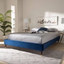 Full Volden Velvet Wood Platform Bed Frame Blue - Baxton Studio -Outlet Baxton Studio Store GUEST c94bfbdb 85b4 4155 a329 8b170f1bd34b