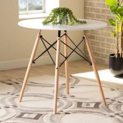 Varen Plastic And Wood Dining Table White/Oak Brown/Black - Baxton Studio -Outlet Baxton Studio Store GUEST c9bce4de 6311 494b 94b0 9c2da56f6287