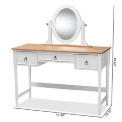 3 Drawer Sylvie Wood Vanity Table With Mirror White - Baxton Studio -Outlet Baxton Studio Store GUEST c9cb1ce5 f691 48fb ae6a 2821b306e12b