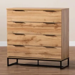Reid Wood And Metal 4 Drawer Dresser Oak/Black - Baxton Studio -Outlet Baxton Studio Store GUEST caa6b2e4 2d48 4d0e a2c8 fa2b7b75ff05