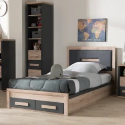 Twin Pandora Modern And Contemporary Two Tone 2 Drawer Size Storage Platform Bed Dark Gray/Natural - Baxton Studio -Outlet Baxton Studio Store GUEST cb1fae51 1cf3 4b68 a7cb af9499ae17d5