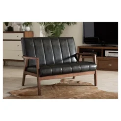 Nikko Mid-Century Modern Scandinavian Style Faux Leather Wooden 2 Seater Loveseat - Baxton Studio 7 Nikko Mid-Century Modern Scandinavian Style Faux Leather Wooden 2 Seater Loveseat - Baxton Studio -Outlet Baxton Studio Store GUEST cb3dfdc0 3d3e 4e52 ae01 b0acb5368433