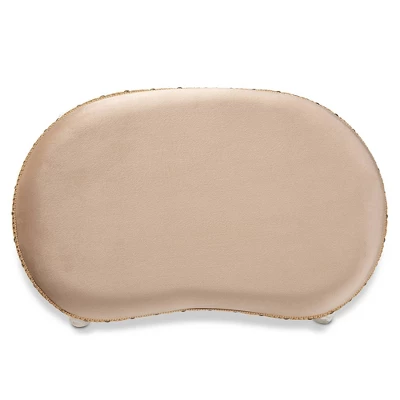 Gabrielle Velvet Fabric Upholstered Wood Vanity Ottoman Sand/White/Gold - Baxton Studio 5 Gabrielle Velvet Fabric Upholstered Wood Vanity Ottoman Sand/White/Gold - Baxton Studio - Image 5