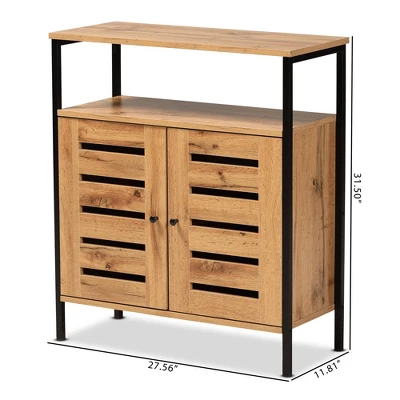 Vander Wood And Metal 2 Door Shoe Cabinet Oak Brown/Black - Baxton Studio 8 Vander Wood And Metal 2 Door Shoe Cabinet Oak Brown/Black - Baxton Studio - Image 8