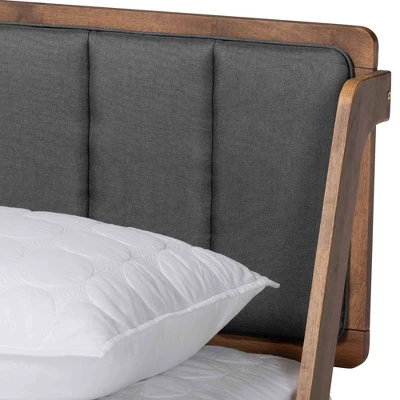 Helsa Mid-Century Modern Platform Bed Walnut/Brown/Gray - Baxton Studio 3 Helsa Mid-Century Modern Platform Bed Walnut/Brown/Gray - Baxton Studio - Image 3