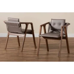 2pc Marcena Leather Upholstered And Wood Dining Chair Set Gray/Walnut Brown - Baxton Studio -Outlet Baxton Studio Store GUEST ccb5bcdc b1f7 438e 894f 7d2ecdc06714