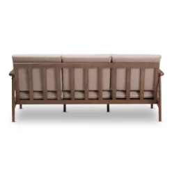 Venza Mid-Modern Walnut Wood Fabric Upholstered 3 Seater Sofa Light Brown - Baxton Studio -Outlet Baxton Studio Store GUEST cd283f87 f375 4425 920e 531e27756a5b