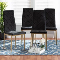 4pc Blaise Velvet Fabric Upholstered And Metal Dining Chair Set - Baxton Studio -Outlet Baxton Studio Store GUEST cd29adf9 4f86 4d6a 88ef 91e2912951af