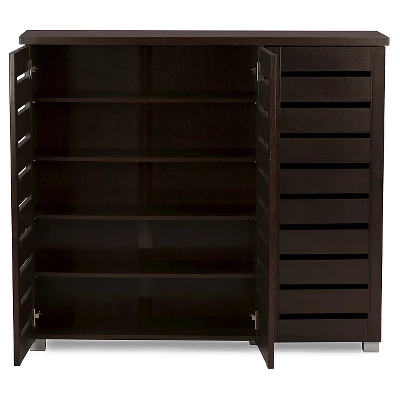 Adalwin Modern And Contemporary 3-Door Wooden Entryway Shoes Storage Cabinet - Dark Brown - Baxton Studio 2 Adalwin Modern And Contemporary 3-Door Wooden Entryway Shoes Storage Cabinet - Dark Brown - Baxton Studio - Image 2