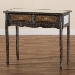 Wycliff Metal And Mirrored Glass 2 Drawer Console Table Dark Gray/Silver - Baxton Studio -Outlet Baxton Studio Store GUEST cdcc3b2e 68e7 4db4 95ec ce7eaa424b5c
