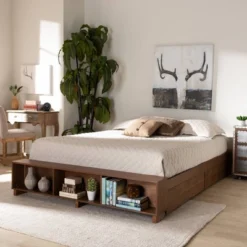 Arthur Wood Platform Bed With Built-In Shelves Ash Walnut - Baxton Studio -Outlet Baxton Studio Store GUEST ce6c50c3 dd18 4c4f b17c 57ae17988f8b