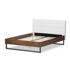 King Mitchell Rustic Industrial Walnut Wood And Faux Leather Metal Platform Bed White - Baxton Studio -Outlet Baxton Studio Store GUEST cea5493f 77a7 4a5d 9409 8941f6ebd0bf