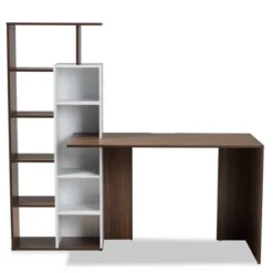 Rowan Two-Tone Wood Storage Computer Desk With Shelves White/Walnut - Baxton Studio