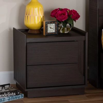 Larsine Finished 2 Drawer Nightstand Brown - Baxton Studio 1 Larsine Finished 2 Drawer Nightstand Brown - Baxton Studio