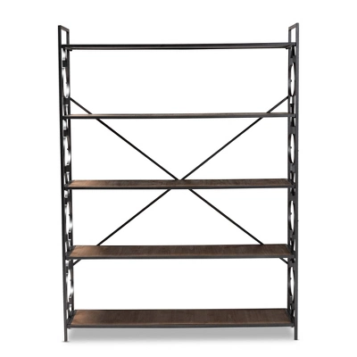 65" 5 Shelf Mirna Iron & Natural Oak Wood Quatrefoil Accent Bookshelf Brown/Black - Baxton Studio 7 65" 5 Shelf Mirna Iron & Natural Oak Wood Quatrefoil Accent Bookshelf Brown/Black - Baxton Studio - Image 7