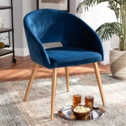 Vianne Velvet Upholstered Metal Dining Chair Navy Blue/Gold - Baxton Studio -Outlet Baxton Studio Store GUEST cff0cdb2 3ea8 43a2 9680 411650a50461