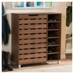 Shirley Modern And Contemporary 2 - Door Shoe Cabinet With Open Shelves - Walnut Brown - Baxton Studio -Outlet Baxton Studio Store GUEST d04a3e8b 7a75 4556 834c 5c66fe069eb1