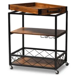 Capri Oak And Finished Mobile Metal Bar Cart With Stemware Rack Brown - Baxton Studio 17 Capri Oak And Finished Mobile Metal Bar Cart With Stemware Rack Brown - Baxton Studio -Outlet Baxton Studio Store GUEST d0723d84 efec 450f 86c9 f51bf287c67e