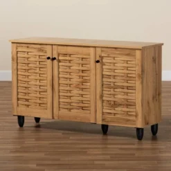 Winda Wood 3 Door Shoe Cabinet Oak Brown/Black - Baxton Studio -Outlet Baxton Studio Store GUEST d0bcf4b3 57be 4cb9 8eb4 a50bdb502092