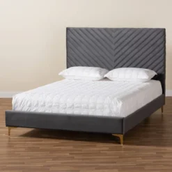 Fabrico Velvet Fabric Upholstered And Metal Platform Bed - Baxton Studio -Outlet Baxton Studio Store GUEST d169a071 0644 431b 947d badb1386078c