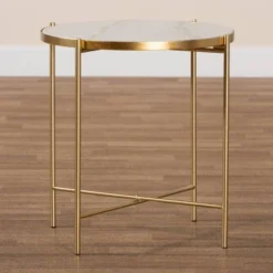 Maddock Metal End Table With Marble Tabletop White/Gold - Baxton Studio -Outlet Baxton Studio Store GUEST d1ee6f48 eadb 4e6d a5e2 c0595866872a