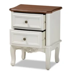 2 Drawer Darlene Wood Nightstand White/Cherry Brown - Baxton Studio