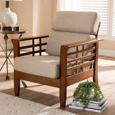 Baxton Studio Larissa Modern Classic Mission Style Cherry Finished Wood And Fabric High Back Cushioned Living Room Dark Beige Cherry 6 Baxton Studio Larissa Modern Classic Mission Style Cherry Finished Wood And Fabric High Back Cushioned Living Room Dark Beige Cherry - Image 6