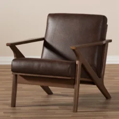 Bianca Mid Century Modern Walnut Wood Distressed Faux Leather Lounge Chair Dark Brown - Baxton Studio -Outlet Baxton Studio Store GUEST d33031b1 13ae 485f bee1 9dfcf1659427