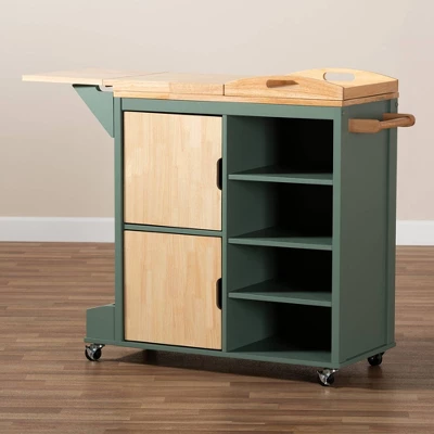 Dorthy Two-Tone Wood Kitchen Cart Green/Natural - Baxton Studio 14 Dorthy Two-Tone Wood Kitchen Cart Green/Natural - Baxton Studio - Image 14
