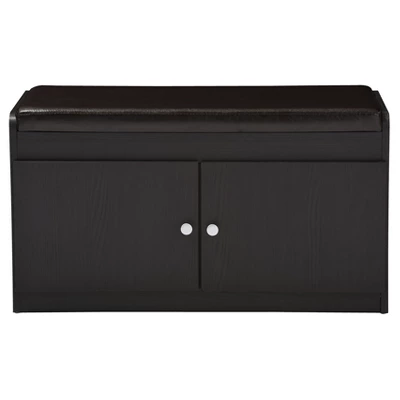Margaret Modern And Contemporary Wood 2 - Door Shoe Cabinet With Faux Leather Seating Bench - Dark Brown - Baxton Studio 1 Margaret Modern And Contemporary Wood 2 - Door Shoe Cabinet With Faux Leather Seating Bench - Dark Brown - Baxton Studio