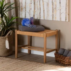 Saura Wood Hemp Accent Bench Oak Brown - Baxton Studio -Outlet Baxton Studio Store GUEST d4a99fd3 3dda 470e 931a ab7a2c6c9a13