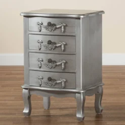 Callen Brushed Wood 4 Drawer Nightstand Silver - Baxton Studio -Outlet Baxton Studio Store GUEST d4ddcfc0 2f3e 4460 84db 57cc91096610