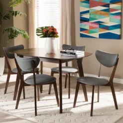 5pc Hadrea Mid Century Modern Walnut Finished Fabric Upholstered Dining Set Dark Gray - Baxton Studio -Outlet Baxton Studio Store GUEST d501c140 0cb4 4854 97e5 940cff9455e1