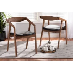 2pc Harland Faux Leather Upholstered And Wood Dining Chair Set - Baxton Studio -Outlet Baxton Studio Store GUEST d5cba141 7d09 4568 add9 a4b654383c05