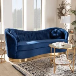 Nevena Velvet Sofa Blue - Baxton Studio -Outlet Baxton Studio Store GUEST d61e2cbb 67ea 4cdd 8d27 52b4376fec3d
