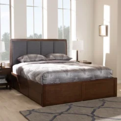 Brannigan Modern And Contemporary Fabric Upholstered Walnut Finished Storage Platform Bed Gray/Brown - Baxton Studio -Outlet Baxton Studio Store GUEST d62bde9f cc7d 46c0 a48f 302baf5ae93d