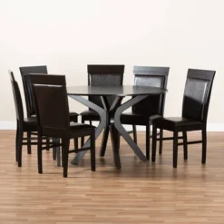 7pc Dining Set Wood And Jeane Faux Leather Upholstered Dark Brown/Espresso Brown - Baxton Studio -Outlet Baxton Studio Store GUEST d6366ebb c50c 4050 ad0a b9a1b392cd0d