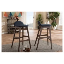 2pc 30" Fabric Upholstered Wood Finishing Barstool Dark Blue - Baxton Studio -Outlet Baxton Studio Store GUEST d64c6839 4b98 4a6e b8d9 6b3cbc463cf8