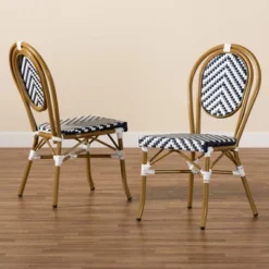 2pc Alaire Bamboo Style Stackable Bistro Dining Chair Set White/Blue/Brown - Baxton Studio -Outlet Baxton Studio Store GUEST d65dbed3 b681 4d86 b8c8 165f4478adf1