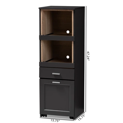 Fabian Oak Finished Kitchen Cabinet With Roll Out Compartment Dark Gray/Brown - Baxton Studio 2 Fabian Oak Finished Kitchen Cabinet With Roll Out Compartment Dark Gray/Brown - Baxton Studio - Image 2