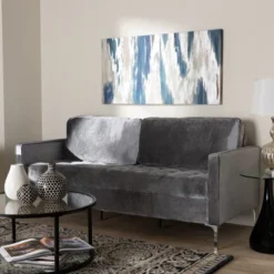 Baxton Studio Clara Velvet Fabric Upholstered 3 Seater Sofa Gray - BaxtonStudio -Outlet Baxton Studio Store GUEST d7f1e000 6dc1 480d 8080 fa78cf5c5d56